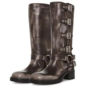 Steve Madden Womens Leather Moto Mid-Calf Boots